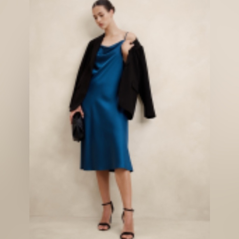 Banana Republic Pacific Blue Midi Silky Slip Dress NEW w/ tag
